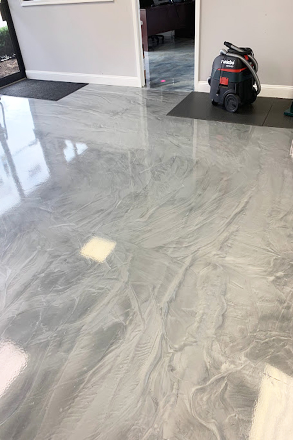 Epoxy floor coating on a concrete slab